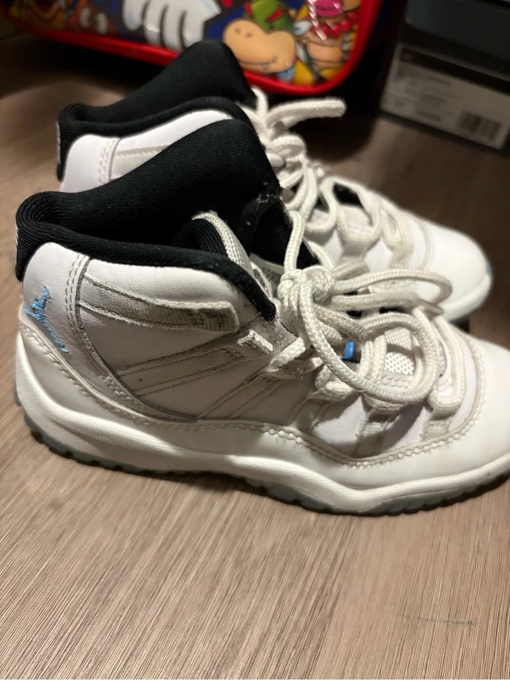 Jordan Kids White with Ice Blue Accents Basketball Sneakers